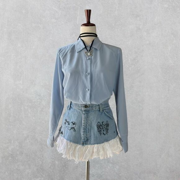 christie & jill Tops - Vintage 70s Christie&Jill Light Blue Long Sleeve Button Up